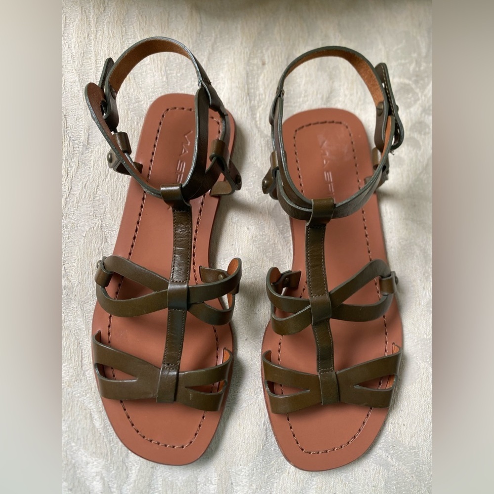 Via Spiga Donnie Dark Olive Leather Gladiator Sandals